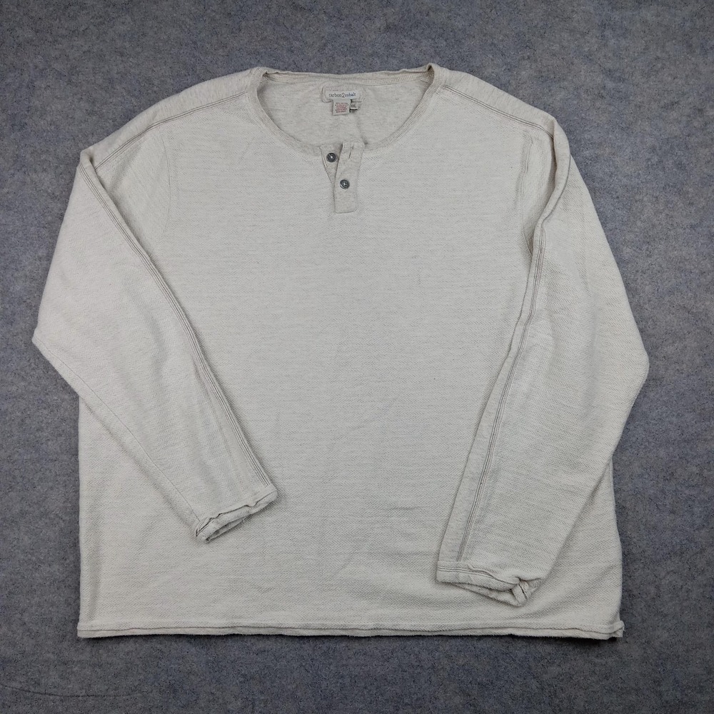 Carbon 2 Cobalt Shirt Men 2XL White Henley Long Sleeve Textured Knit Herringbone